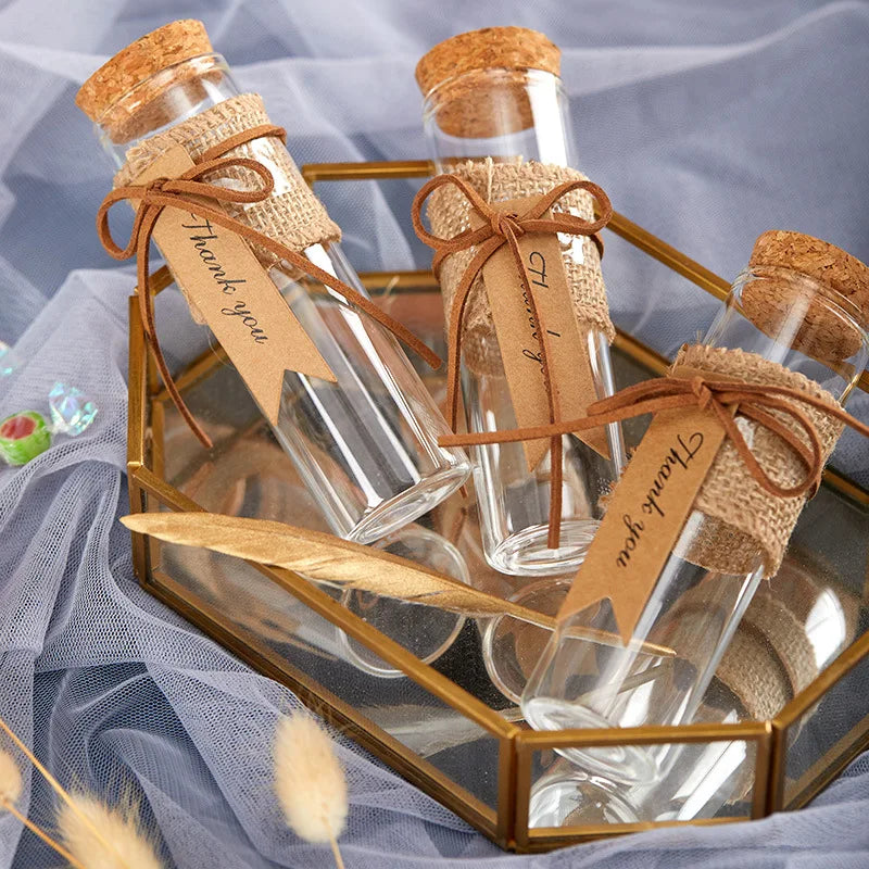 Corked Glass Bottle Chocolate Packaging Bottle Clear Candy Box With Thank You Gift for Wedding Engagement Birthday Party