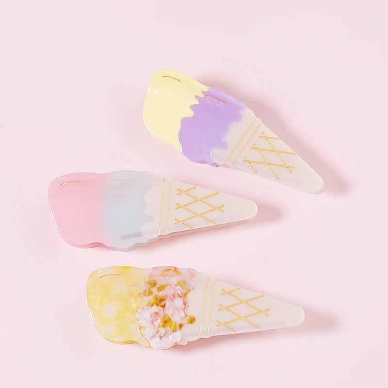 CSFZ0607 OEM ODM Custom logo Korean Colorful Splicing Elegant IceCream Shape Acetate Hair Claw Clips Kids Decoration