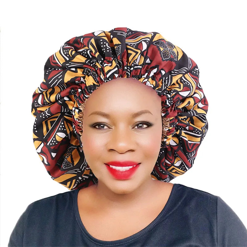 Wholesale Custom Logo Hair Accessories Double Layer Large Size Satin African Bonnet for Hair Care Night Sleep Cap for Women