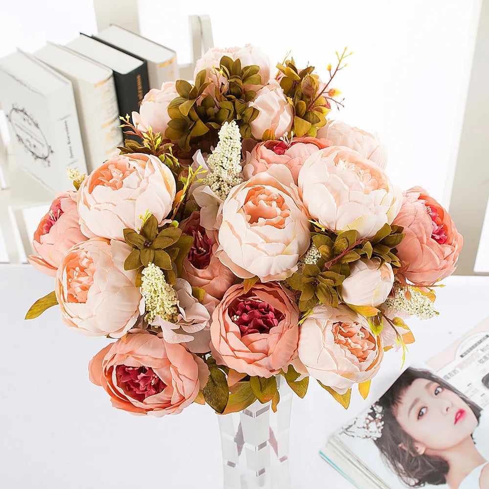 13 Branches European Vintage Artificial Peony Boquets Wedding Peony Bouquet Simulation Peony