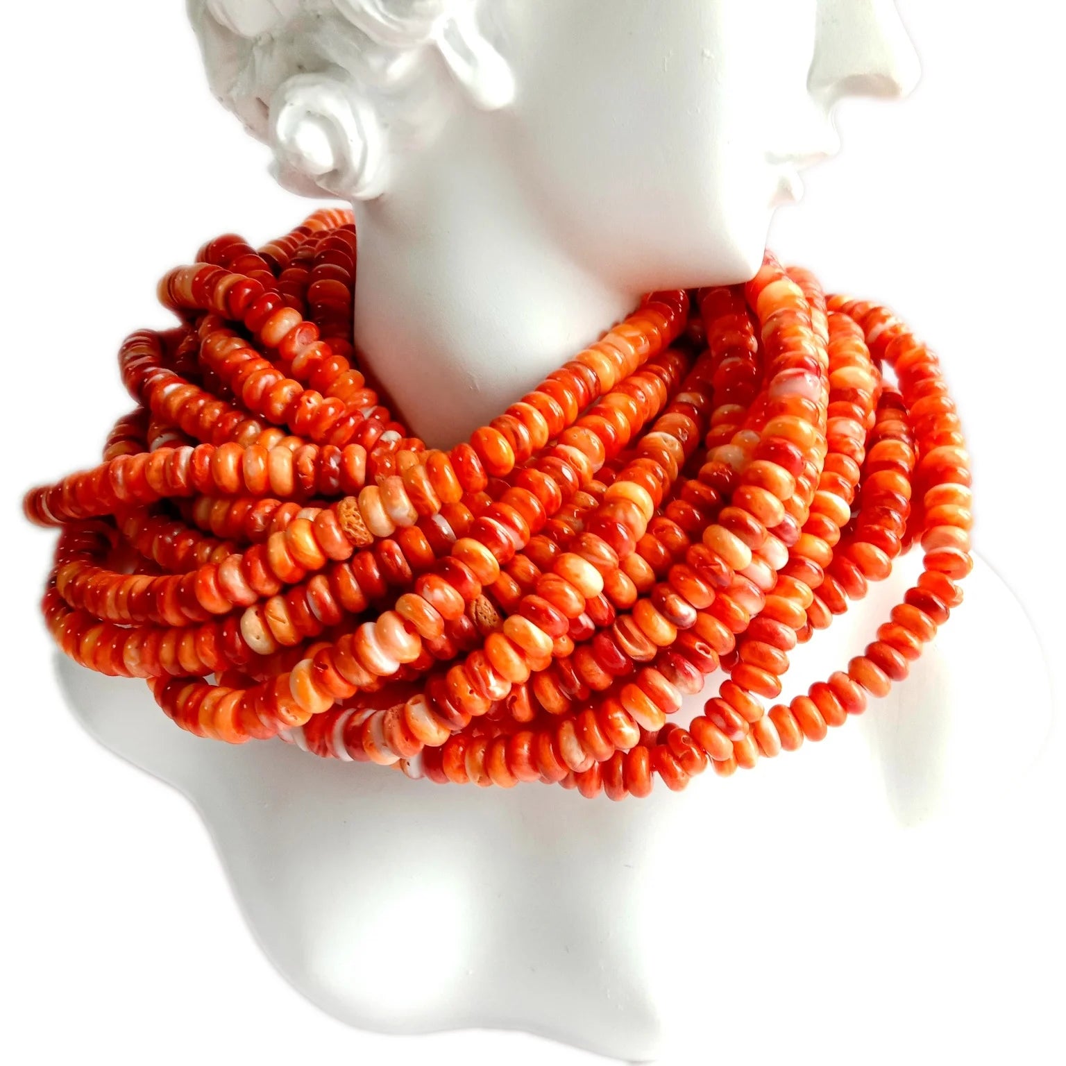 Genuine Natural Deep Orange Spiny Oyster 6mm Rondell Beads