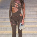 Womens One Piece Nightwear Party Clubwear Bodycon Rhinestone Crystal Bodystocking Jumpsuit Lingerie