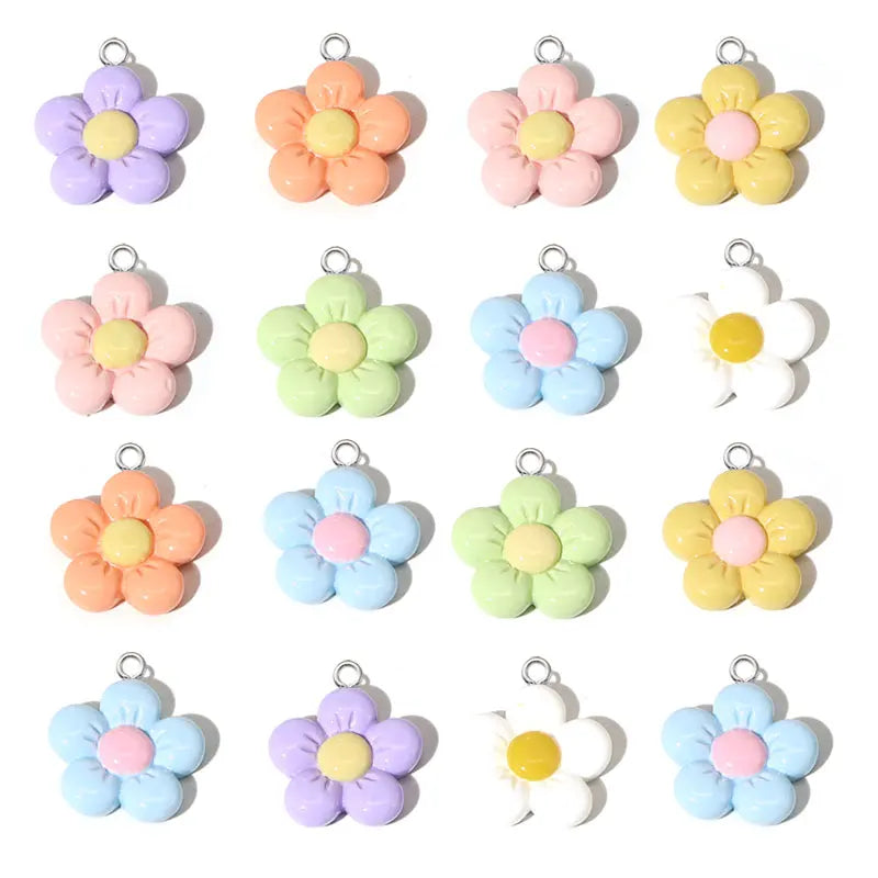 Colorful Resin Cute Flower Shape Loose Charm Pendants for Necklace DIY Craft Jewelry Making Accessories W358 21*24mm