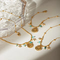Fashion 18K Gold Plated Beaded Chain Chokers Shell Diamond Star Charm Stainless Steel Necklace Bracelet Jewelry