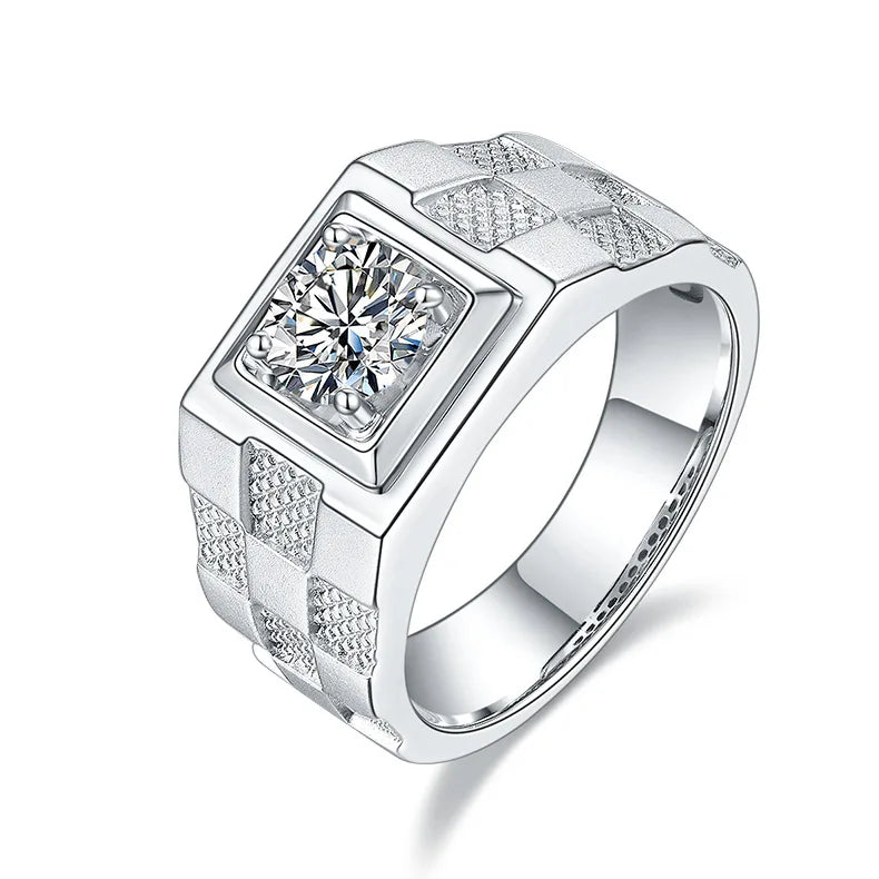 925 Sterling Silver Checkerboard Rhodium Plated Jewelry Solitaire Ring 1Carat Moissanite  Solitaireengagement Rings for Men