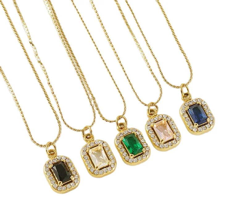 18K Gold Plated Stainless Steel Link Chain Necklace Cubic Zirconia with Geometric Name Pattern Religious Perfect Gift