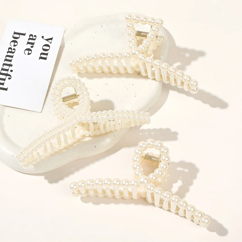 Korean Style Hair Accessories for Wedding Daily Elegant Imitation Pearl Hair Claw Clips Large Non-slip Jaw Clips for Women Girls
