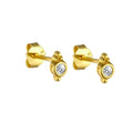 NEW 925 Sterling Silver Minimalist One Single Stone Round Stud Earring with 18k Gold Plated Stud Earring