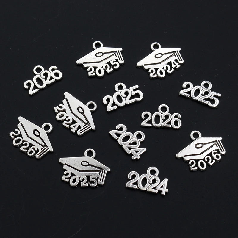 50pcs 9x14mm Year Number 2024 2025 2026 Pendant Charms DIY Jewelry Making Jewelry Finding Antique Silver Plated Accessories