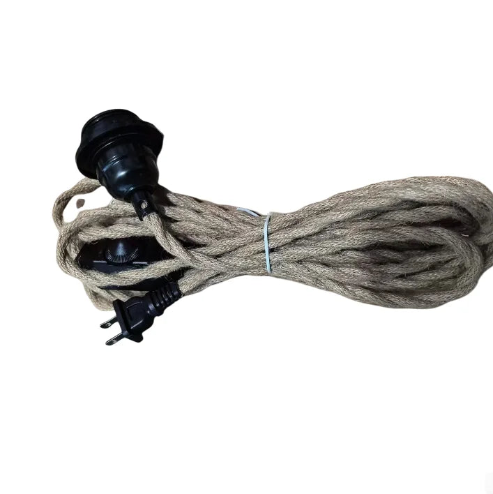 Vintage Hemp Rope Pendant Light Cord Kit Plug-in Hanging Lighting with Dimmer Switch and Screw Style Threaded Bulb Lamp Holder