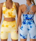 2025 New Style Tie-dye Yoga Seamless Sports Set for Women High Elasticity High Support Sportswear Gym Fitness Shorts Set