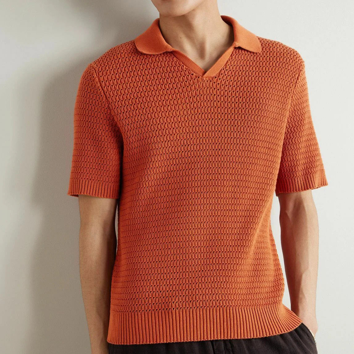 Custom Design Logo Cotton Short Sleeve Mesh Summer Fashion Casual Crochet T-shirt Knitted Men Polo Shirts