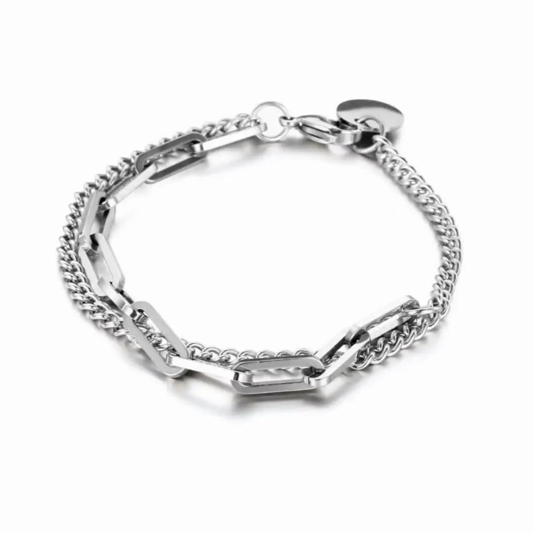 Ins Niche Design Unisex Fine Jewelry Fashion Bracelets Personality Hiphop Retro Stainless Steel Double Links Chain Bracelet