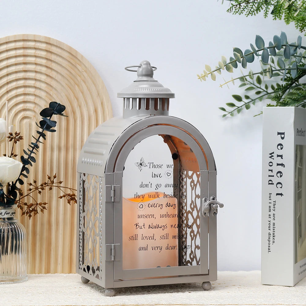Vintage Retro Cemetery Memorial Candle Lantern Metal Wrought Iron Glass Storm Iron Wind Candle Lantern