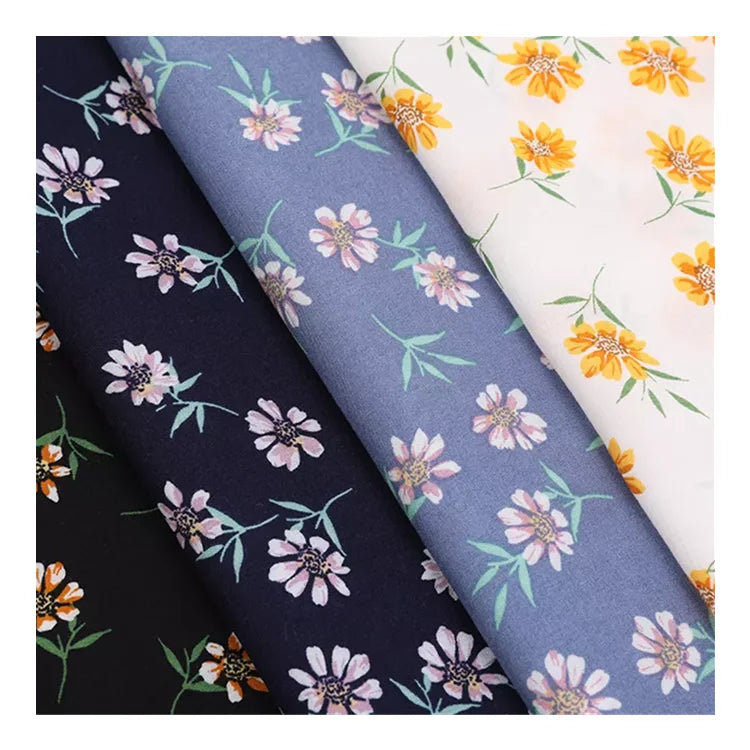 Stock Lot Good Quality Hawaiian Viscose Challis Floral 100% Rayon Digital Printed Viscose Sunflower Fabric for Dress