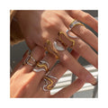 ERESI Ins Popular Jewelry Two Color Tones Waterproof Stainless Steel Multi-layer Water Ripple Opening Ring for Women