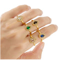 New Multi Colors Free Size 18K Gold Plated Stainless Steel Open Ring Shiny Heart Emerald Zircon Diamond Women Ring Jewelry