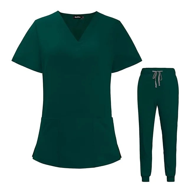 72% Recycled Polyester 23% Viscose 5% Spandex Medical Scrub Top & Jogger Pants Woven Fabric Dental Attire