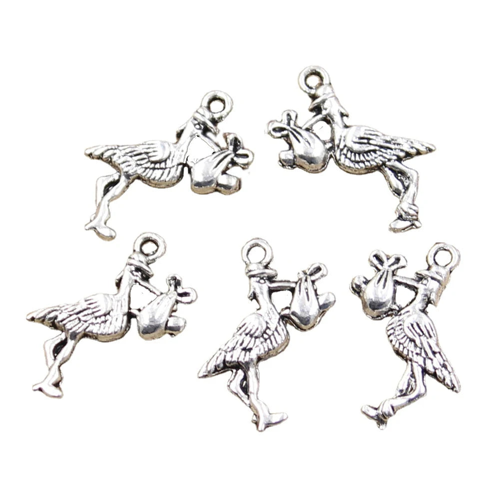 Charms Stork Delivering Baby Bird 23x18mm Tibetan Silver Color Pendants Antique Jewelry Making DIY Handmade Craft