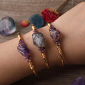 Large Golden Bangles with Raw Quartz Nugget Crystals Trendy Wire Wrapped Healing Energy Jewelry Gold Plated MegaBDM