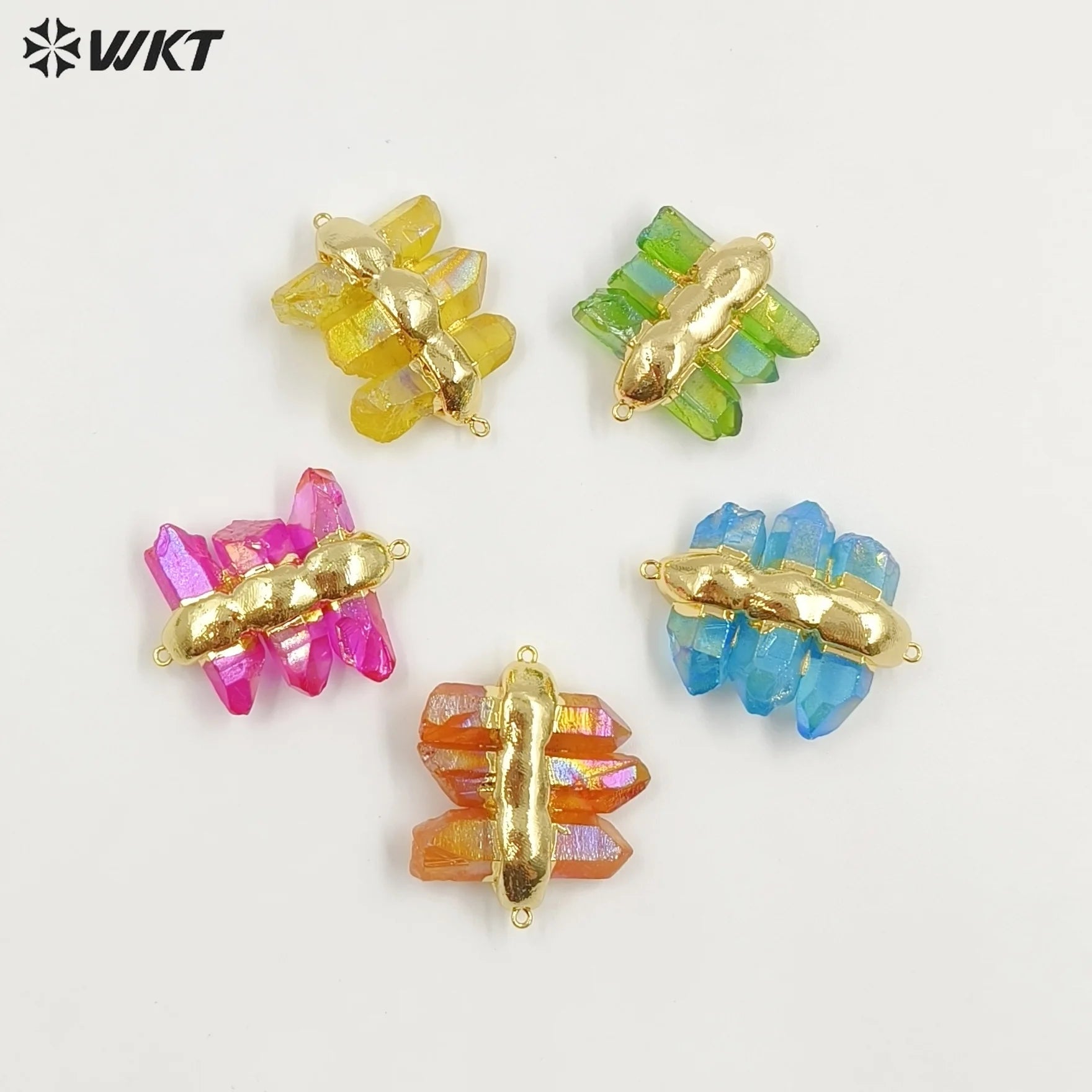 WT-P1612 WKT New Design Gold Electroplated Natural Crystal Quartz Pendant Lady Fashion Double Loops Stone Pendant