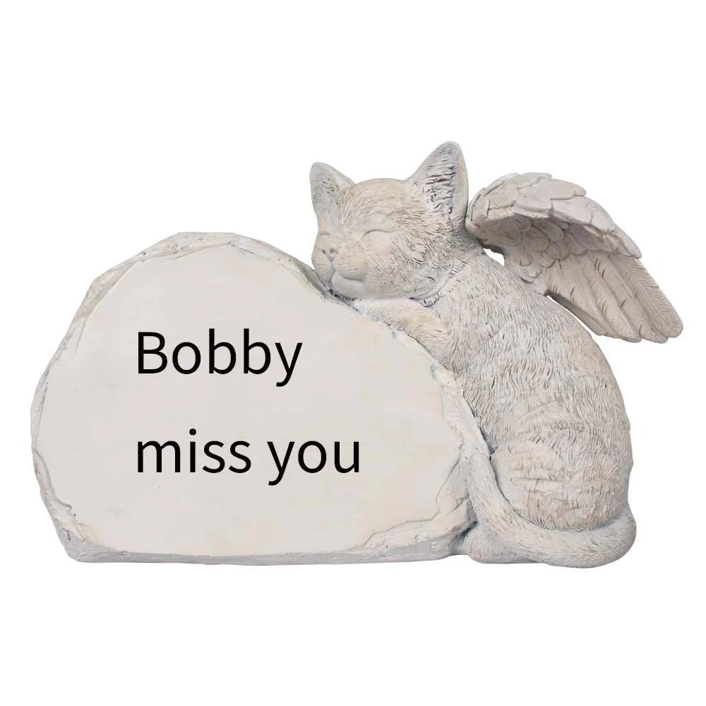 Personalized Angel Cat Memorial Resin Statue Hand-painted Engraved Message & Winged Design Garden Decorative Pet Memorial