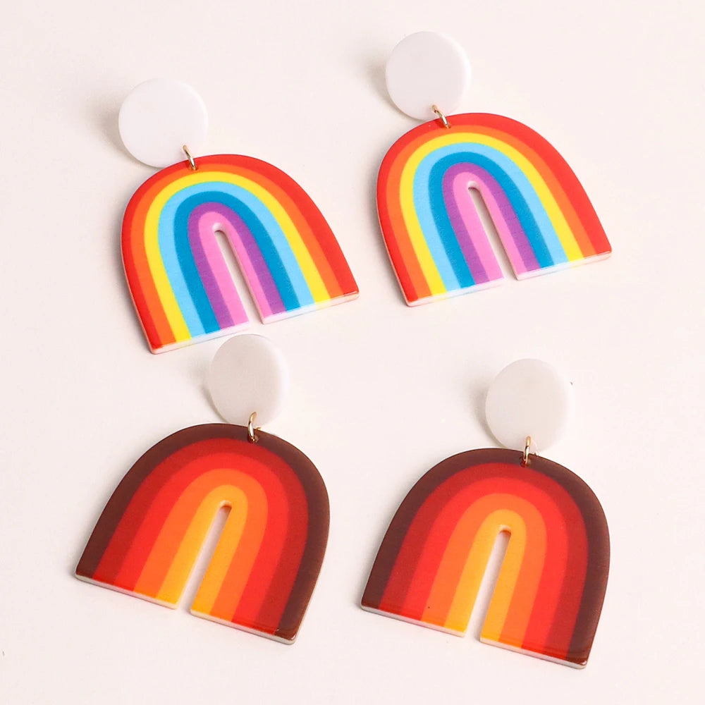 Rainbow N Stripe Color Korean Version Acrylic Simple Atmosphere Temperament Stud Earrings