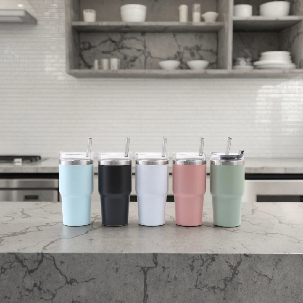 Custom Logo 20oz/30oz/40oz Eco-Friendly Stainless Steel Double Wall Vacuum Insulated Office Cup with Straw Handle
