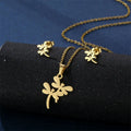 Simple and Stainless Steel Dragonfly Pendant Necklace and Earring Set for Women New Couple Wholesale Link Chain Jewelry