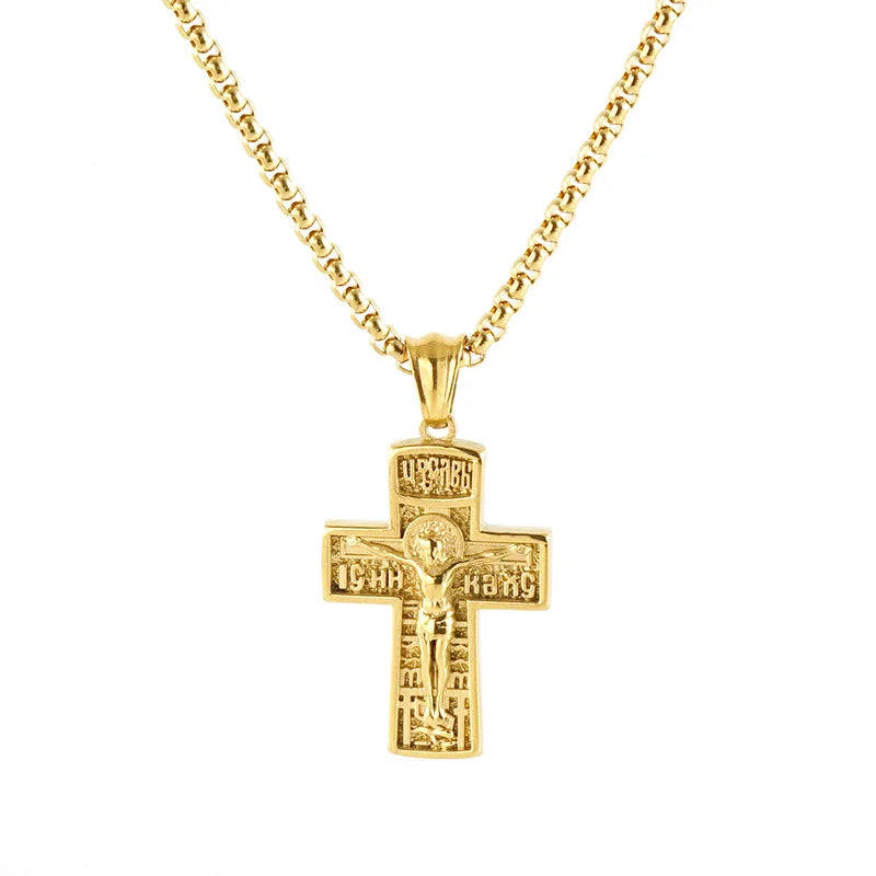 Fashion Jewelry Vintage Christian Religious Stainless Steel Cross Charm Pendant Necklace for Men Women