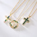 2023 Light Luxury Vintage Jesus Cross Necklace Brass Inlaid Zircon Necklace Box Chain 18k Gold Necklace for Women