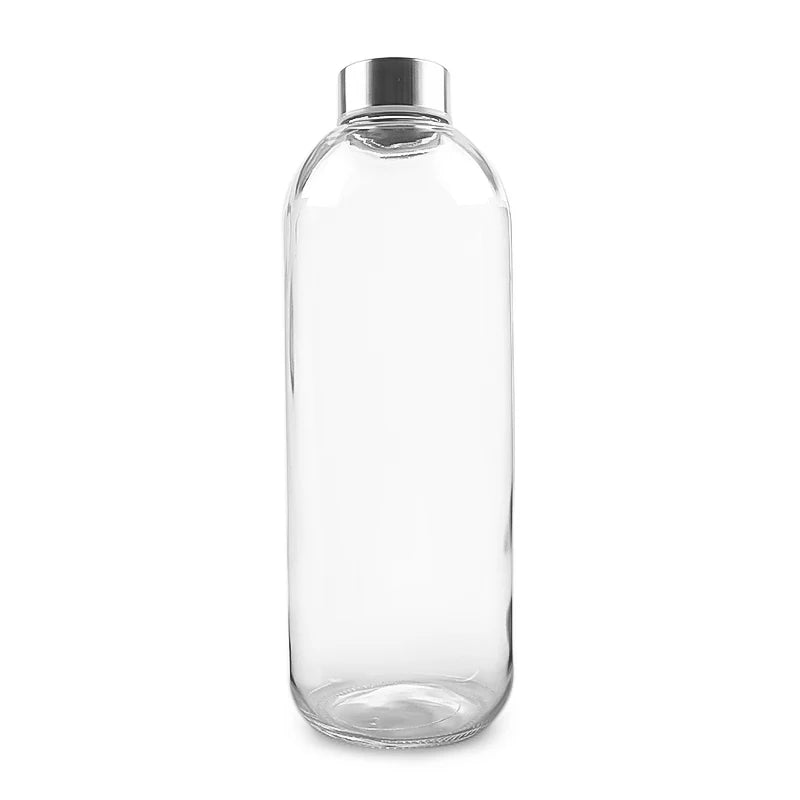 1000ml 1L Transparent Glass Water Bottle with Stainless Steel Cap