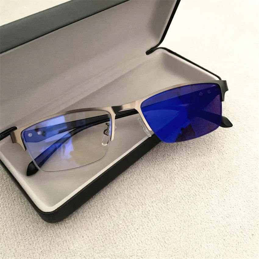 High End Businessmen Optical Metal TR90 Half Rim Small Rectangle Photogray Anti Reflet Blue Light Photochromic Glasses for Men