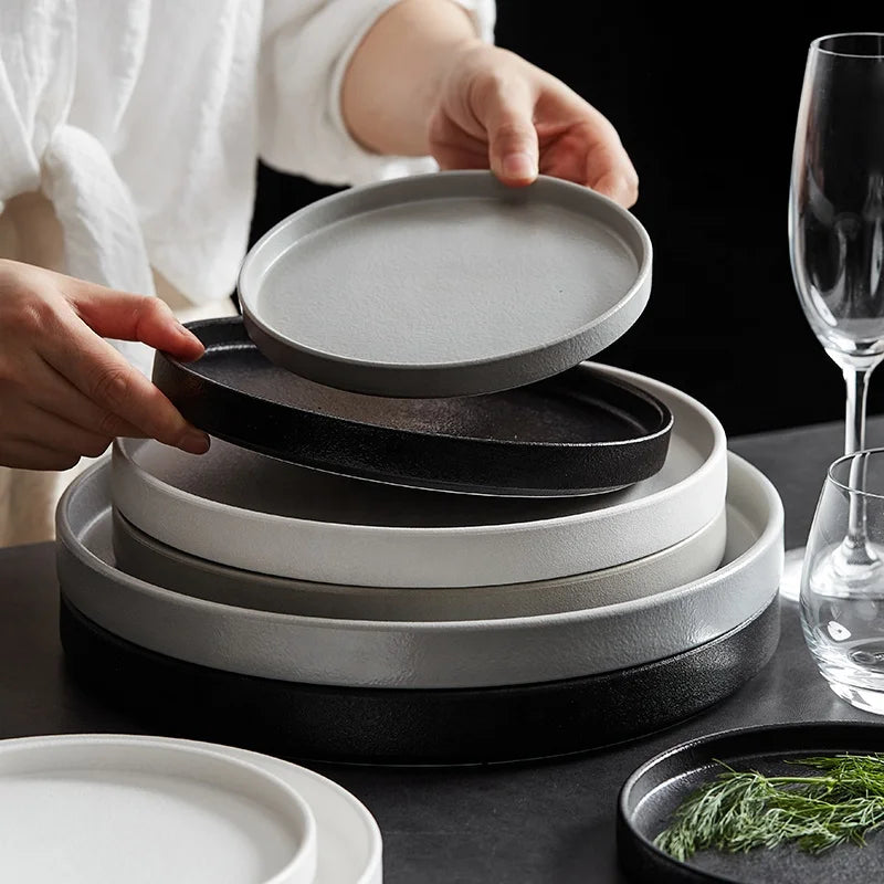 Eco-Friendly Concise Korean Country Style Tableware Set Ceramic Sandy Clay Porcelain Botanical Rustic Dinner Plate for Hotel
