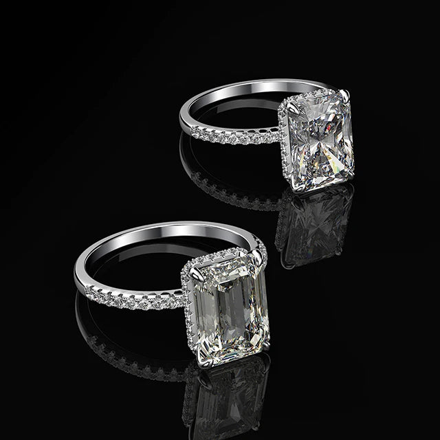 925 Sterling Silver Jewelry 18k White Gold Plated Fancy Emerald Cut baguette CZ Diamond Wedding Ring