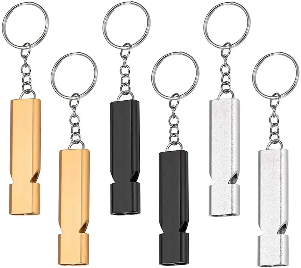 Hot Sale Outdoor Hiking High Decibels All-Metal Whistle Keyring Double Tubes Design Whistle Keychain for Kid's Safety