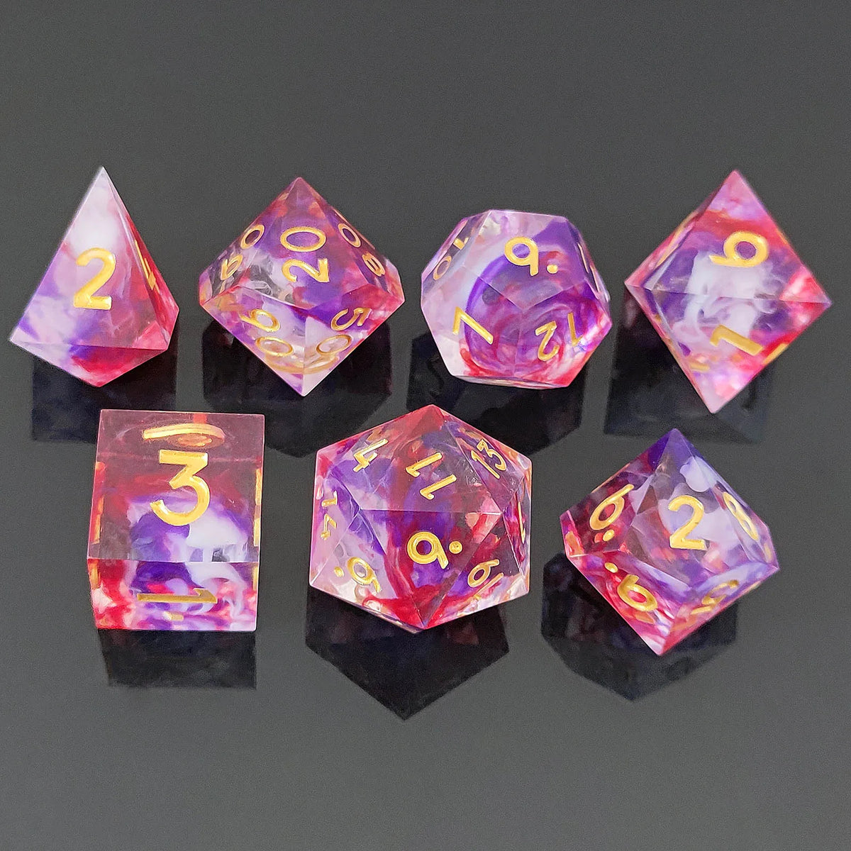 Handmade 7 Piece Polyhedral Sharp Edged Resin DND RPG Dice Set for Christmas Gifts