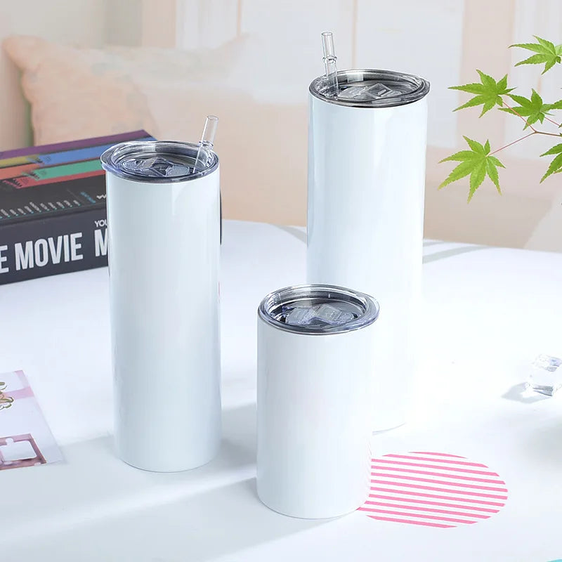 Wholesale Stainless Steel Tumblers 12oz 15oz 20oz 30oz Vacuum Travel Mugs Straight White Blanks for Sublimation Skinny Tumbler
