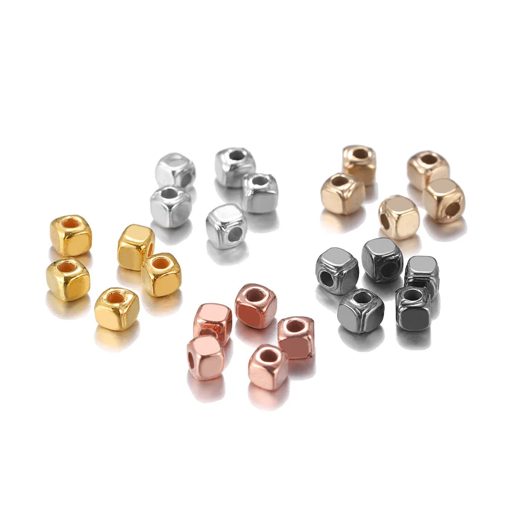 Wholesale 500PCS/bag 3mm 300pcs/bag 4mm Rhodium KC Gold CCB Square Seeds Beads Big Hole Charm Spacer Beads for Jewelry Making