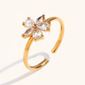 Dingran Elegant Fahiong Flower Open Rings 18K Gold Plated Waterproof Zircon Rings for Women