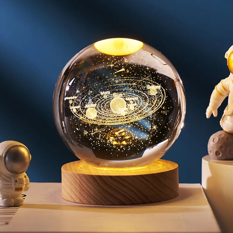 Creative Modern 3D Milky Way Crystal Ball Inner Carved Luminous Base Night Light Glass Ornaments Small Birthday Gifts