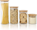 Glass Food Storage Jars Set of 4 Clear Glass Storage Containers with Bamboo Lids Pantry Organization Jar for Kitchen