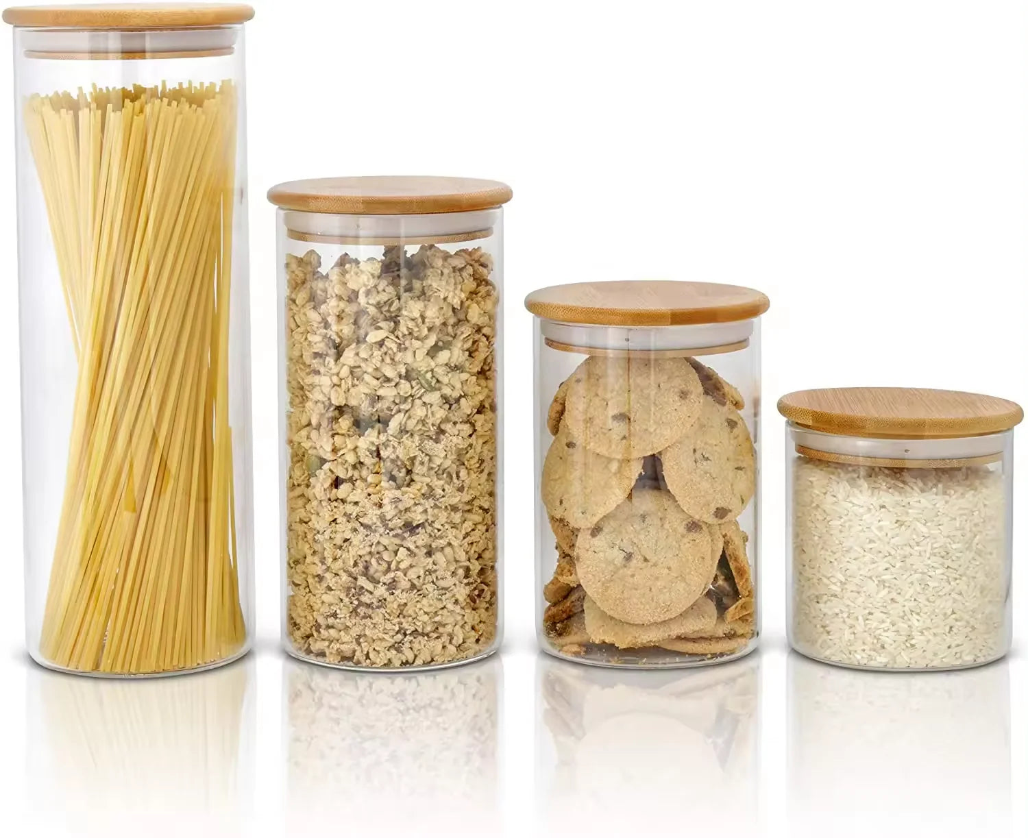 Glass Food Storage Jars Set of 4 Clear Glass Storage Containers with Bamboo Lids Pantry Organization Jar for Kitchen