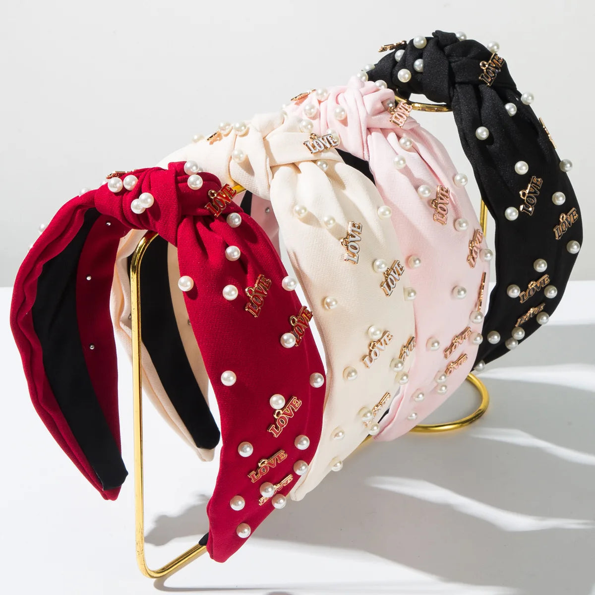 Valentine's Day Headband Fabric Knotted Pearl Alloy LOVE Alphabet Accessories Go with Party Holiday Hair Accessories