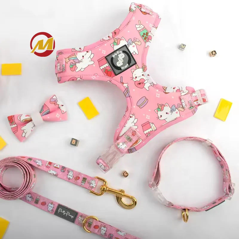 Custom Pink Cute Unicorn Dinosaur Designer Reversible Printing Pet Harness With Pattern Har Dog