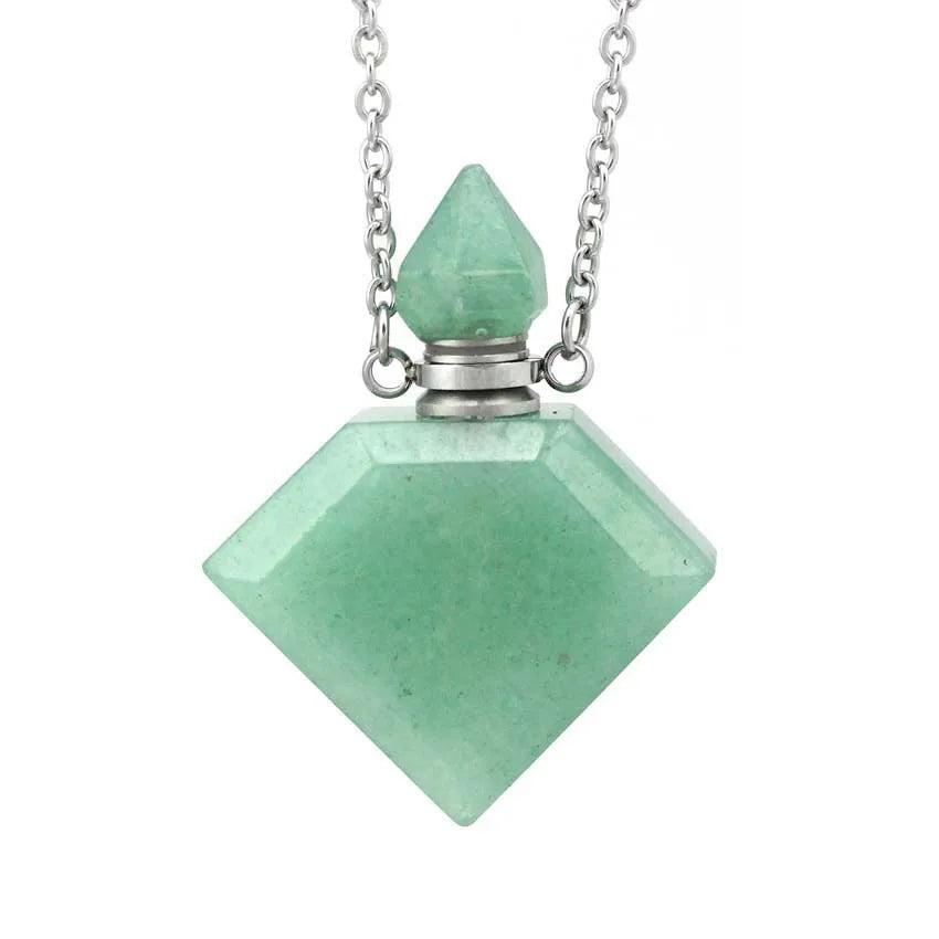 Hongzhuo New Fashion square shape natural green aventurine gemstone perfume bottle pendant healing crystal pendant Jewelry