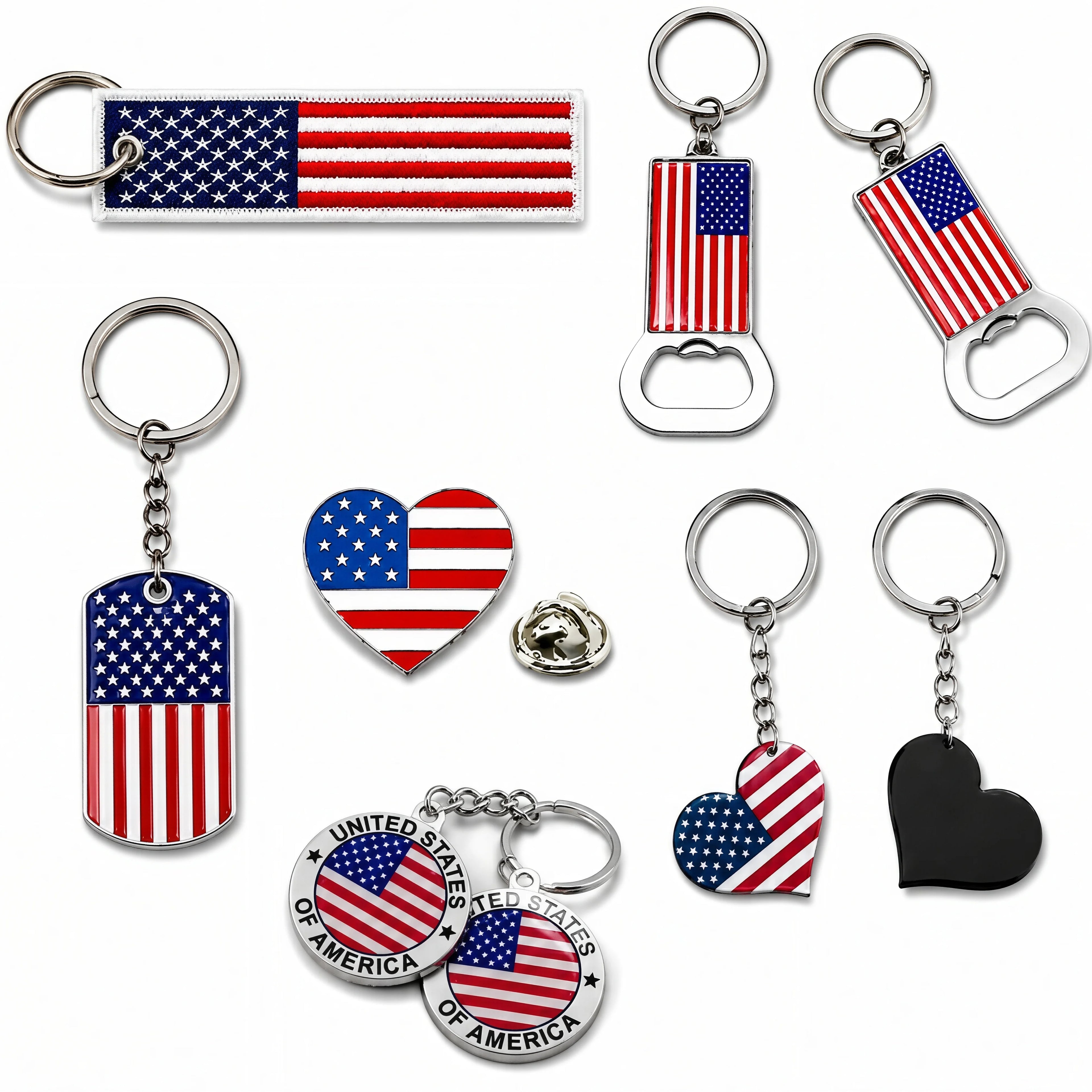 Epoxy Heart Keyring Funny Wholesale Bulk Customizable American Keychain With Logo Blank Custom Canada Flag Metal Enamel Keychain