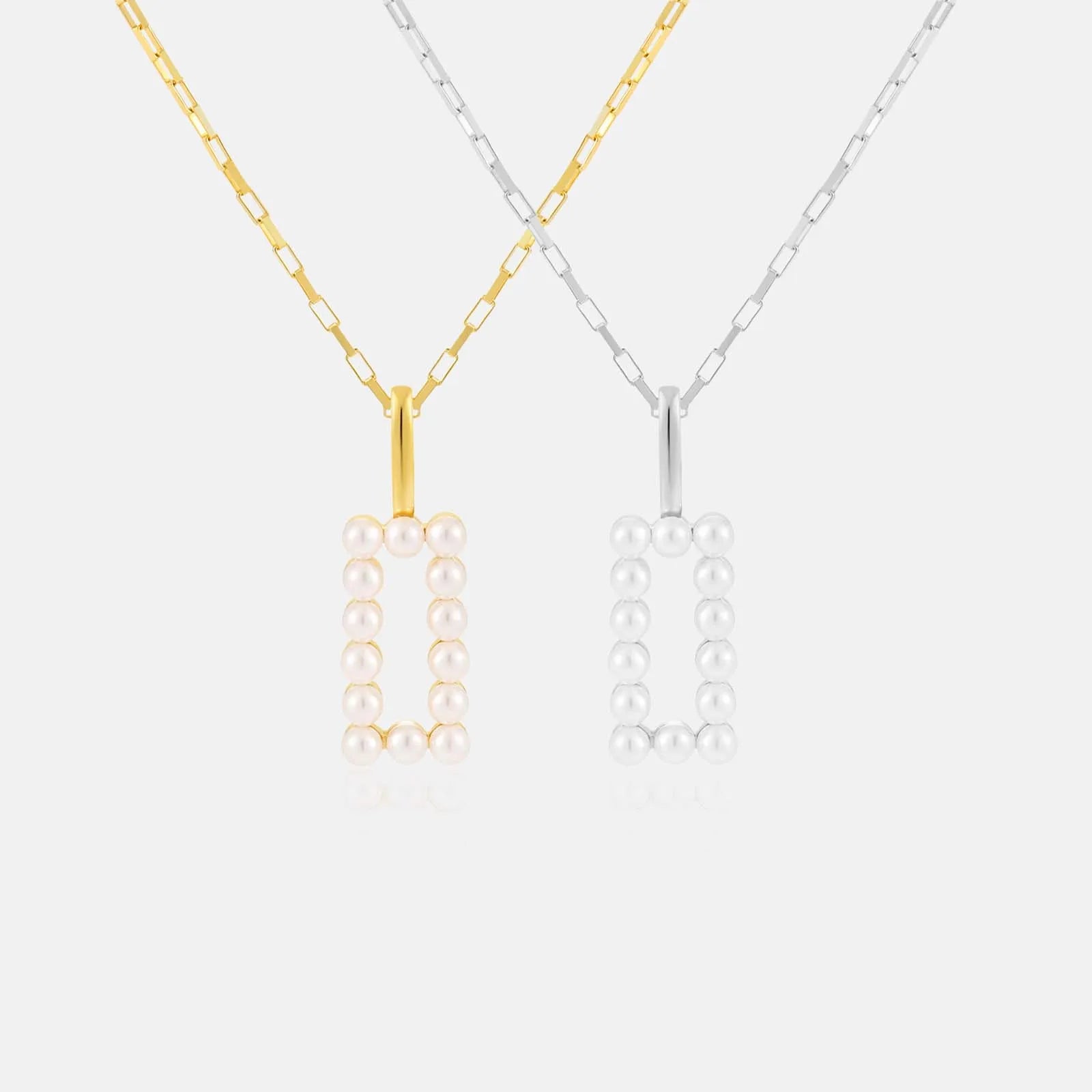 FUAMAY Fine Jewelry 18K Gold Plated 925 Sterling Silver Necklace Square Geometric Pendant Pearl Necklace