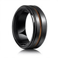 POYA 8mm Men's Tungsten Carbide Stepped Edges Ring with Whiskey Wood Inlay Engagement Jewelry