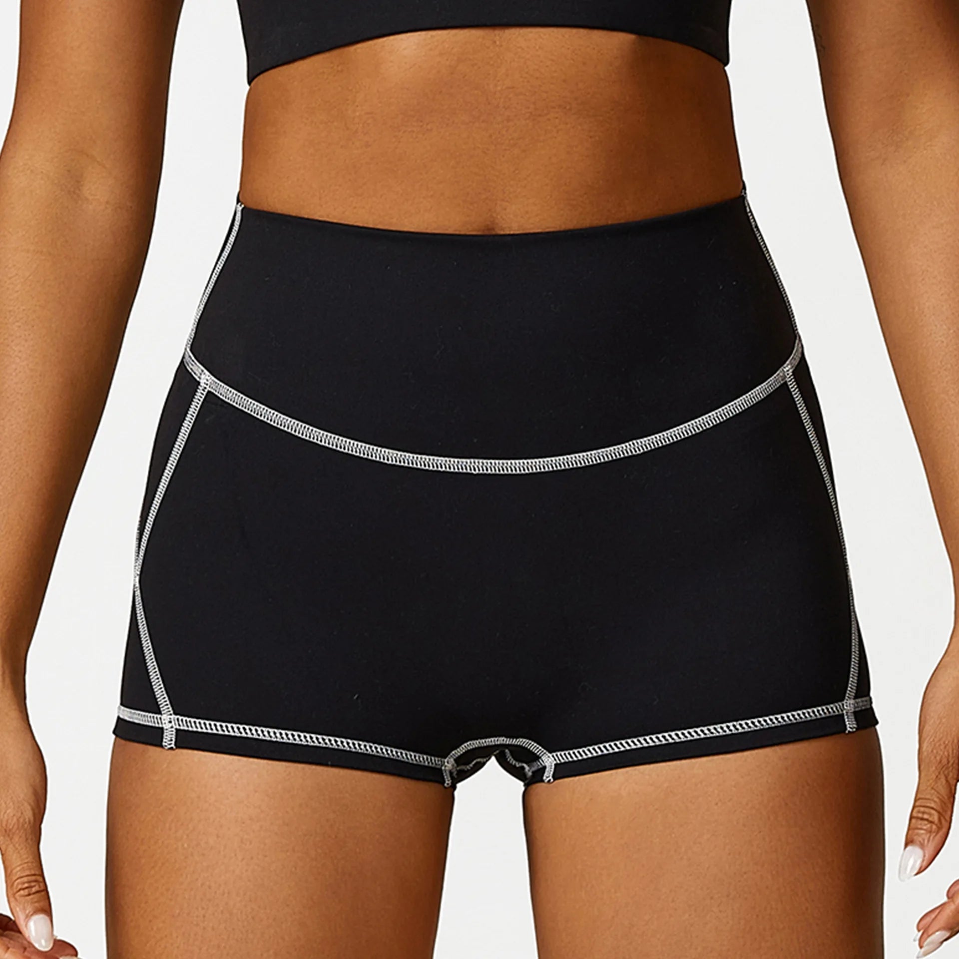 Premium Nylon Spandex 4-Way Stretch Gym Shorts Booty Lifting Custom Yoga Set with Elastic Waist Closure Solid Pattern Seamless